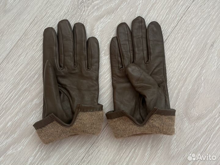 Перчатки женские кожаные утепленные новые хаки 7 р