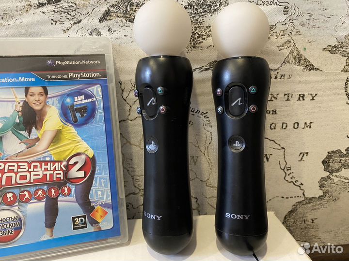 Комплект 2 PS Move+камера+3 игры