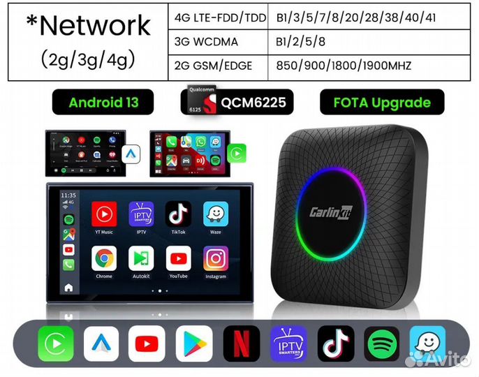 CarPlay Ai Box Carlinkit 8/128 Android 13 sm6225