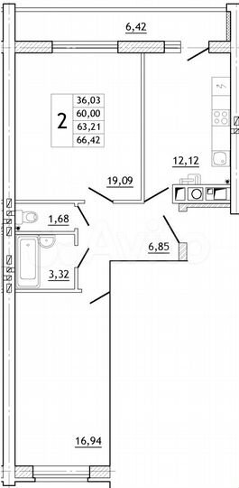 2-к. квартира, 66,4 м², 10/10 эт.