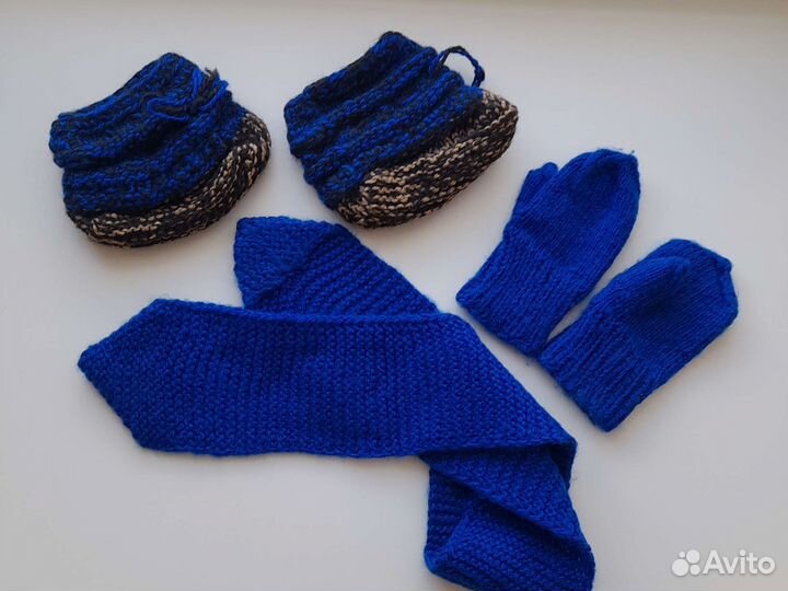 Новые детские вязаные шарф +варежки+носочки