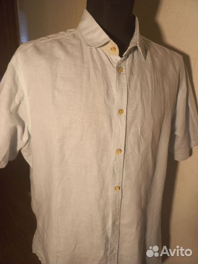 Piazza Italia,мужская рубашка 50/ 52,лён,Италия