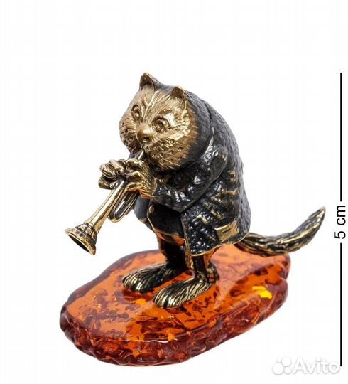Фигурка Кот с горном (латунь, янтарь) A2138632