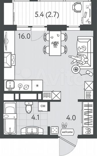 Квартира-студия, 26,8 м², 12/24 эт.