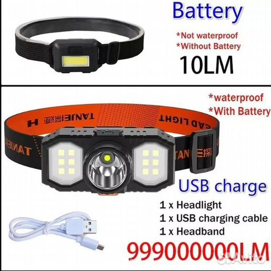 Cветодиодный налобный фонарь с 3 режимами USB