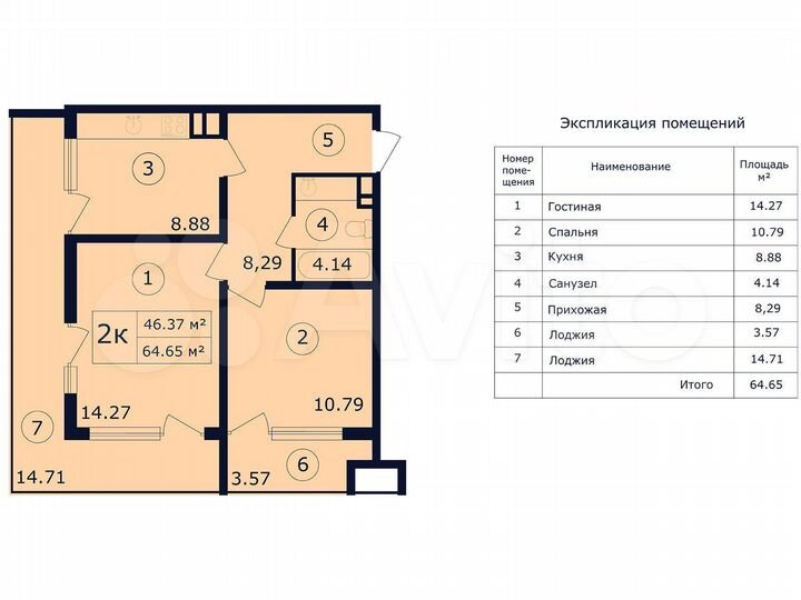 1-к. апартаменты, 41,5 м², 5/14 эт.