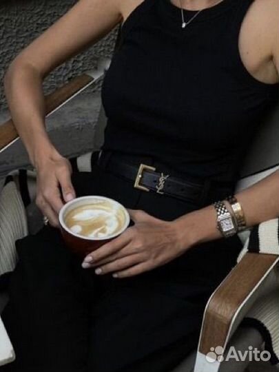 Ремень женский ysl черный золото и серебро мат