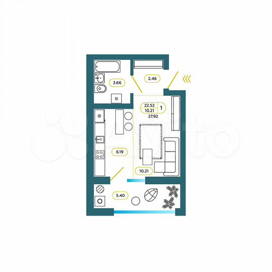 Квартира-студия, 27,9 м², 4/9 эт.
