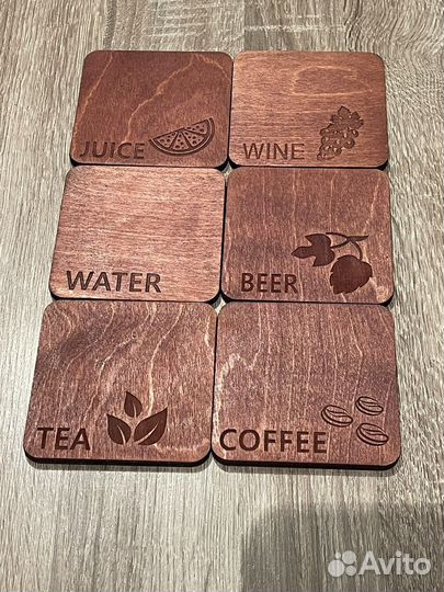 Подставка бирдекель под стакан деревянная 6шт