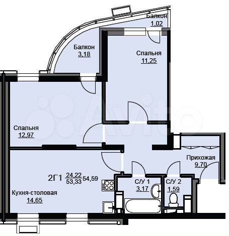 2-к. квартира, 54,6 м², 17/17 эт.