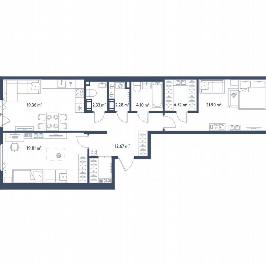 2-к. квартира, 91,3 м², 11/11 эт.