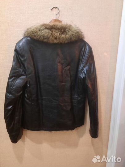 Куртка мужская, (эко-кожа),мех натуральный, р48