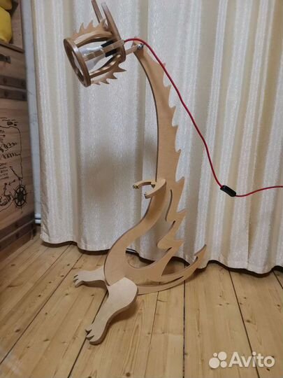 Торшер детский дракон деревянный напольный лофт