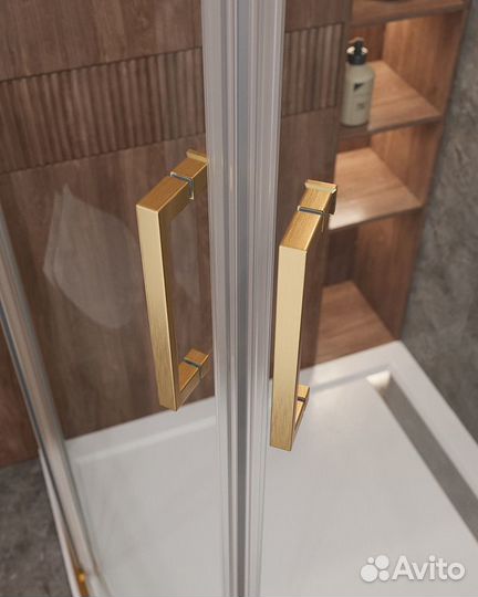 Душевой уголок Cezares Molveno 100x100 molveno-R-2-100-C-boro-IV профиль Брашированное золото стекло