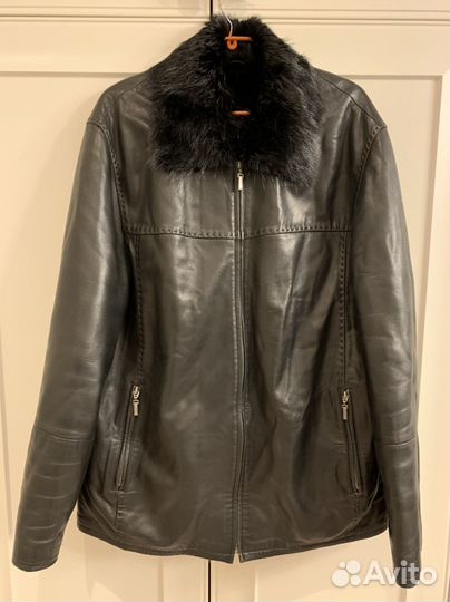 Hinter Кожаная куртка на овчине воротник бобер