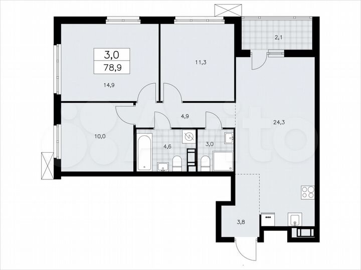 3-к. квартира, 78,9 м², 5/9 эт.