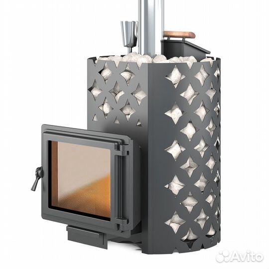 Чугунная печь для бани этна 18 (Панорама) Закрытая