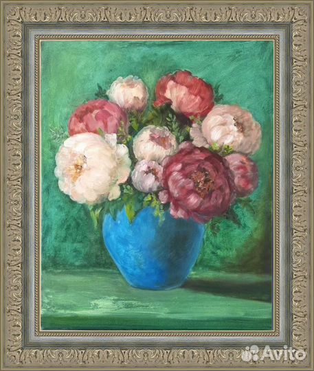 Пионы в вазе. Картина маслом на холсте 40\50см