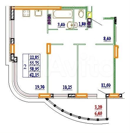 2-к. квартира, 62,2 м², 3/11 эт.