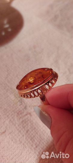 Золотое кольцо с янтарем 583пр СССР