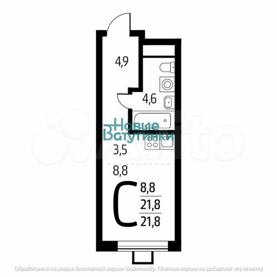 Квартира-студия, 21,8 м², 3/8 эт.
