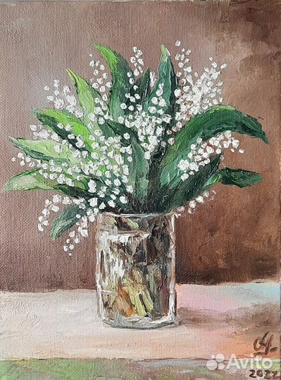 Букет ландышей. Весна Картина маслом 18\24см