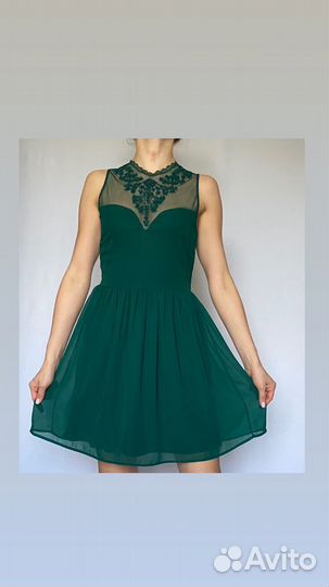 Изумрудное Платье Zara с вышивкой 40 42 44