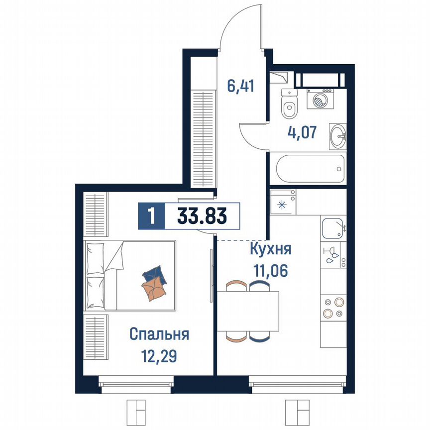 1-к. квартира, 33,8 м², 8/18 эт.
