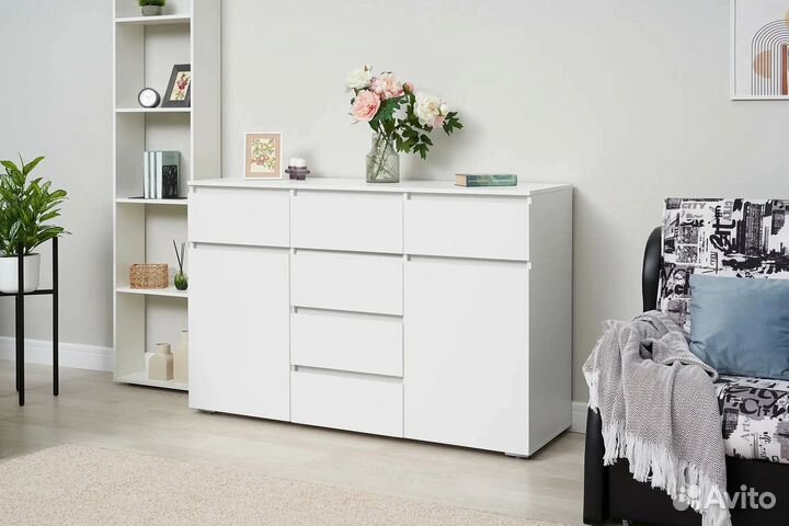 Комод (96*150*47) Белый (Крафт золотой)