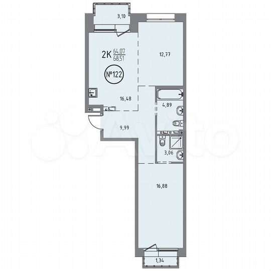 2-к. квартира, 68,5 м², 9/10 эт.