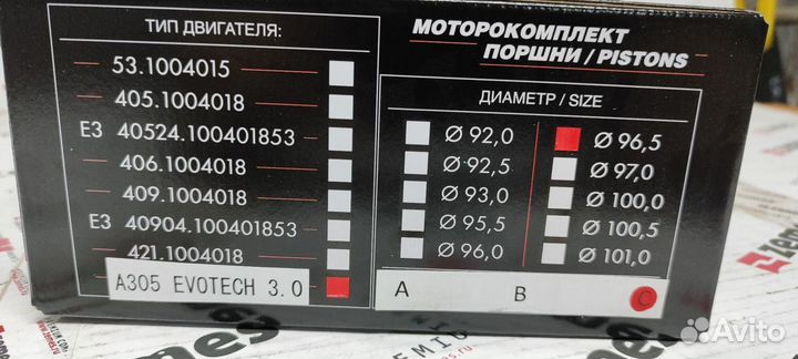 Поршневая группа А305 Эвотек 3.0 литра 96,5/97,0