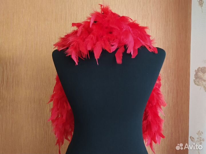 Боа из перьев красное 111см, 2 шт