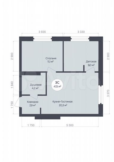 3-к. квартира, 47,5 м², 22/25 эт.