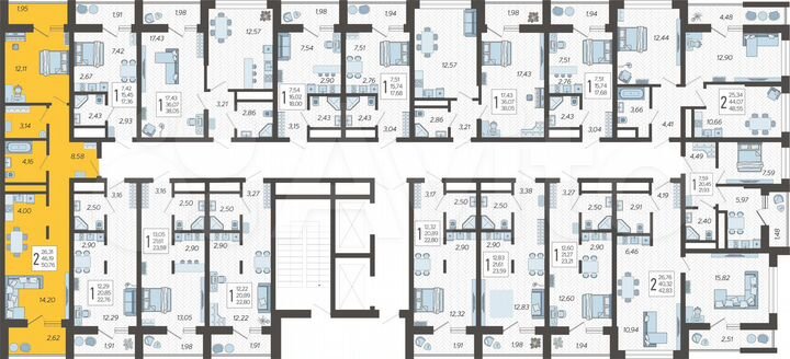 2-к. квартира, 50,8 м², 15/19 эт.