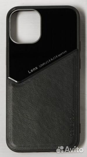 Чехол на iPhone 12 mini, стекло/кожа, черный