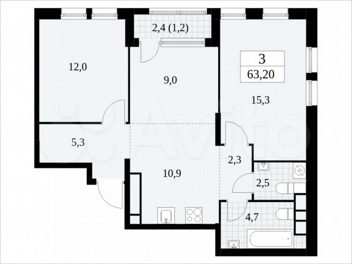 3-к. квартира, 63,2 м², 19/30 эт.