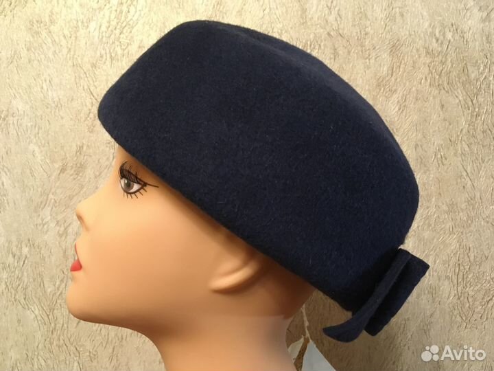 Винтаж шляпа новая женская синий фетр этикетка 59