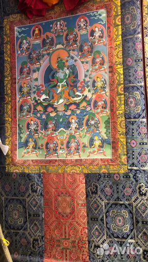 Тибетская Тханка рисованная 21 Тара (Зеленая тара)