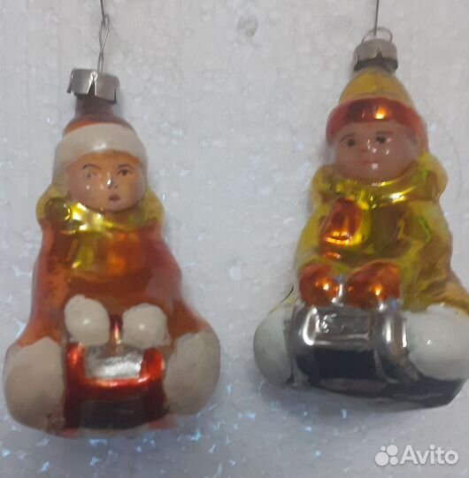 Елочная игрушка СССР. Мальчик на санках