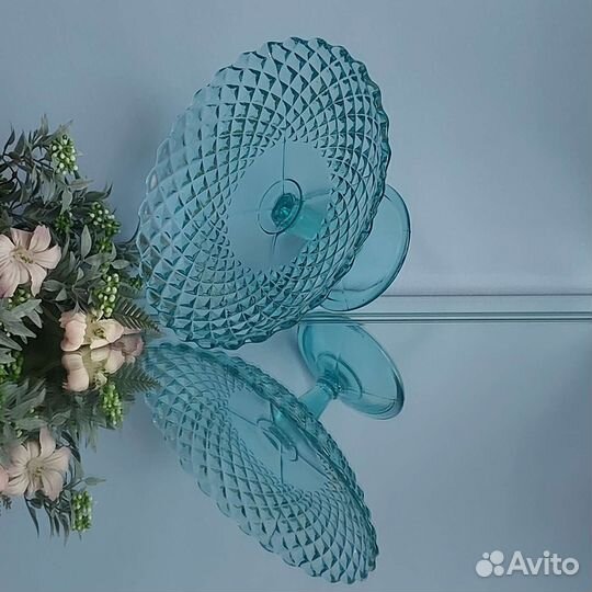 Ваза на ножке, купоросное/ кобальтовое стекло СССР