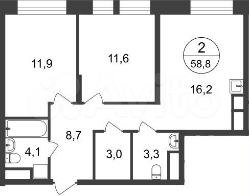2-к. квартира, 58,8 м², 22/22 эт.