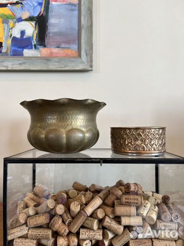 Старинное кашпо латунь, плошка медь. Италия