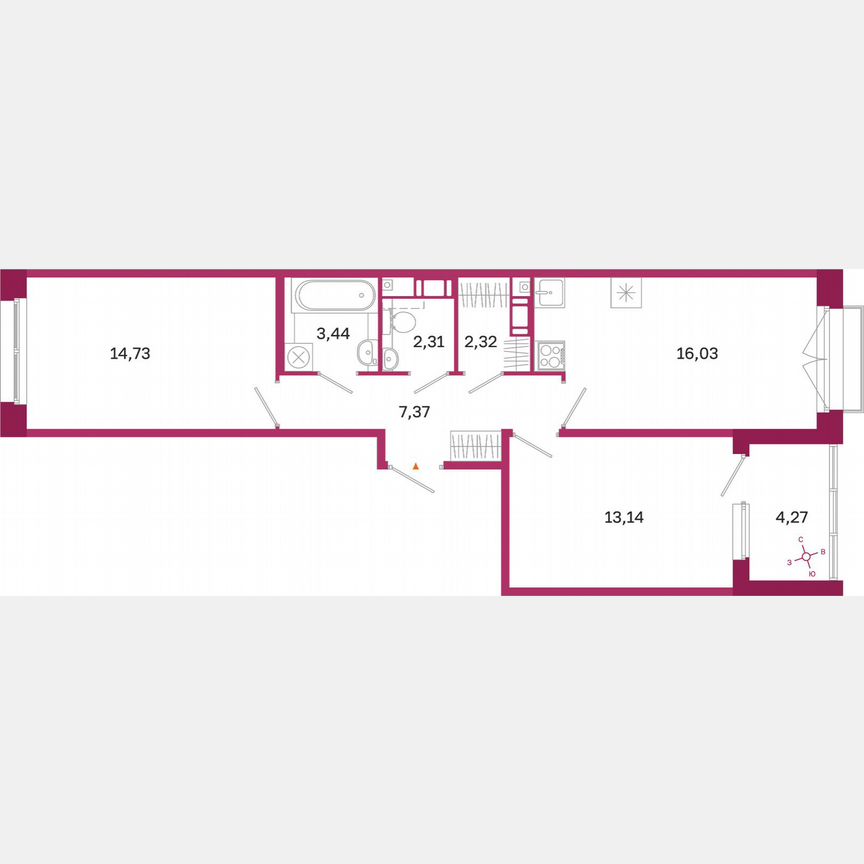 2-к. квартира, 61,5 м², 3/10 эт.