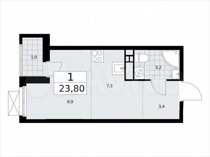 Квартира-студия, 23,8 м², 6/17 эт.