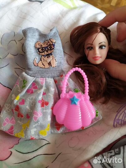 Платье для куклы Барби, голова и сумка