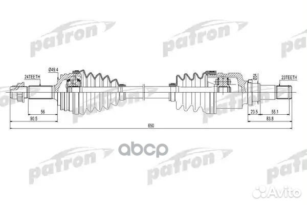 Полуось передняя левая 24x650x49.4x23 citroen: