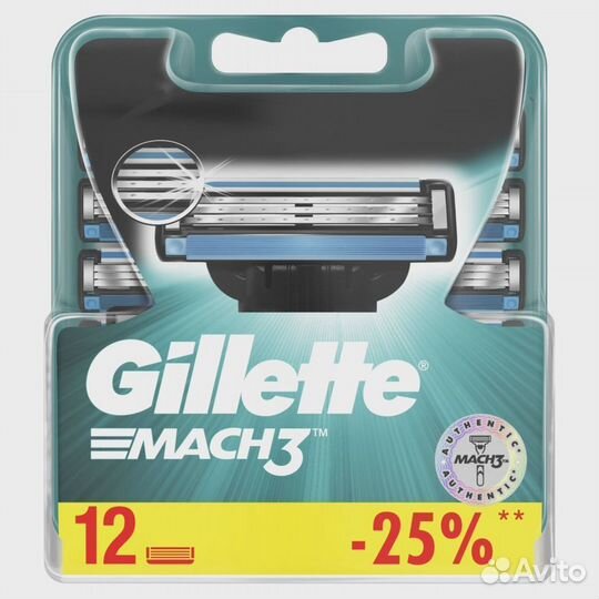 Gillette mach 3 кассеты 12шт. Анг. в пластике запа