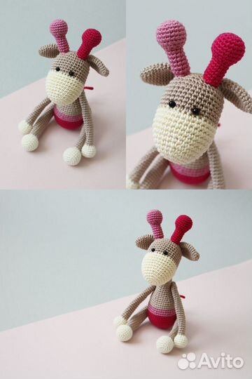 Розовый жираф мягкая игрушка жирафик вязаный