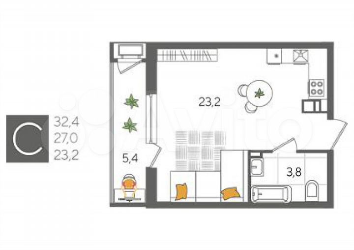 Квартира-студия, 32,1 м², 17/24 эт.
