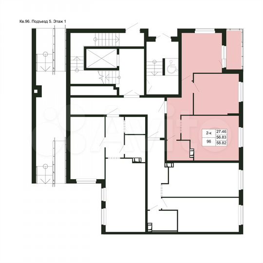 2-к. квартира, 58,8 м², 1/5 эт.